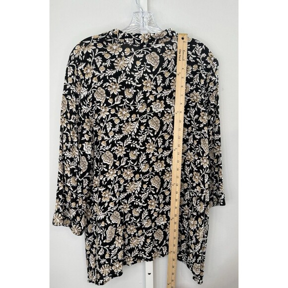 J. Jill Black Tan Floral Rayon Button Front Blouse L Boho Artsy Cottagecore - Picture 6 of 10